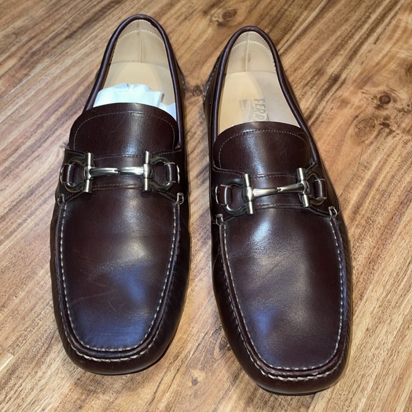 Ferragamo Men's loafers 8.5 EE Parigi driver driving brown leather slip on - Picture 3 of 13
